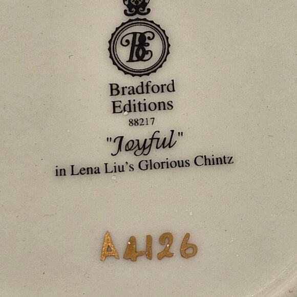 Vintage Bradford Editions Lena Liu "Joyful" Floral Teacup & Saucer Set - Picture 4 of 7